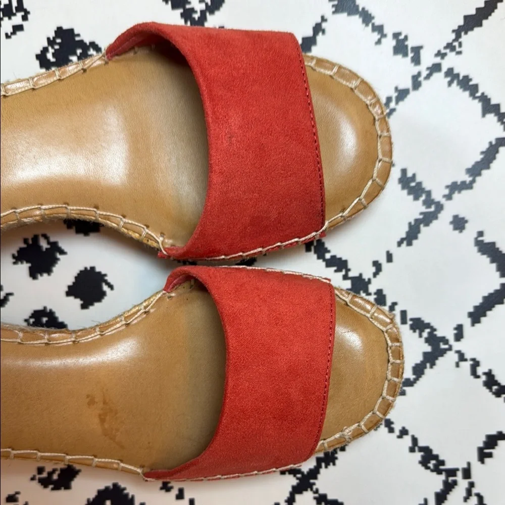 Kelly & Katie Women's Red Orange Platform Wedge Sandals - US Size 8.5 M - EUC